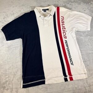 90s Vintage Nautica Performance Racing Polo Shirt | Navy / White / Red | L